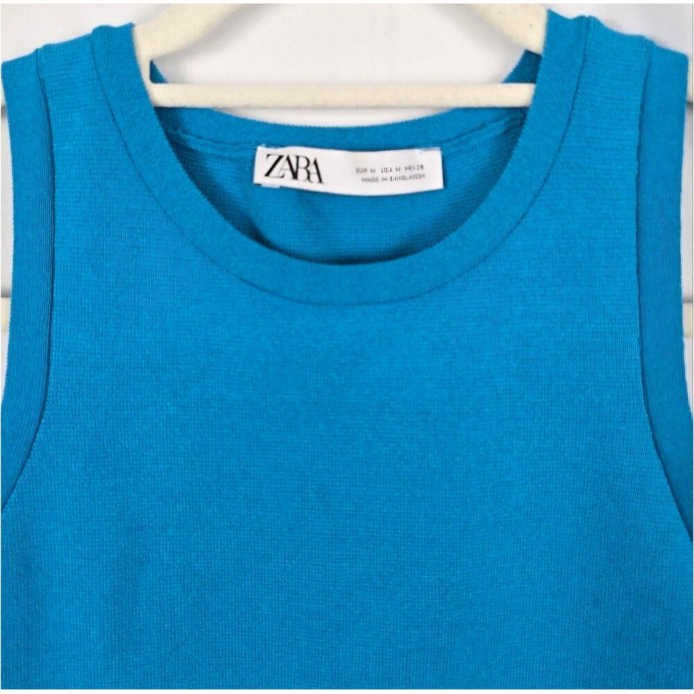 Zara Cropped Basics Bundle | Black Short Sleeve + Blue Sleeveless Top M - Picture 6 of 7
